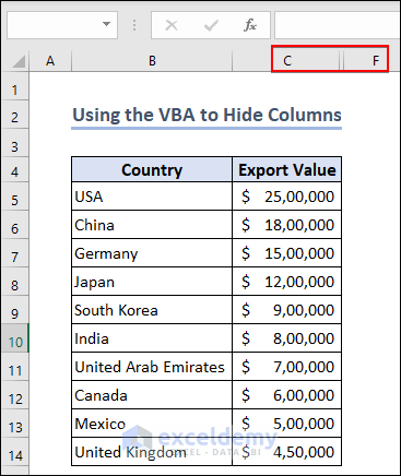 Hide Column in Excel
