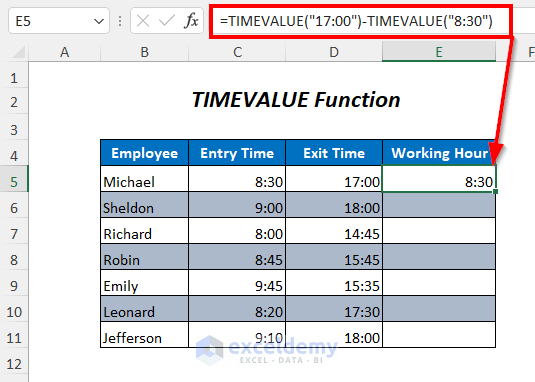 TIMEVALUE function