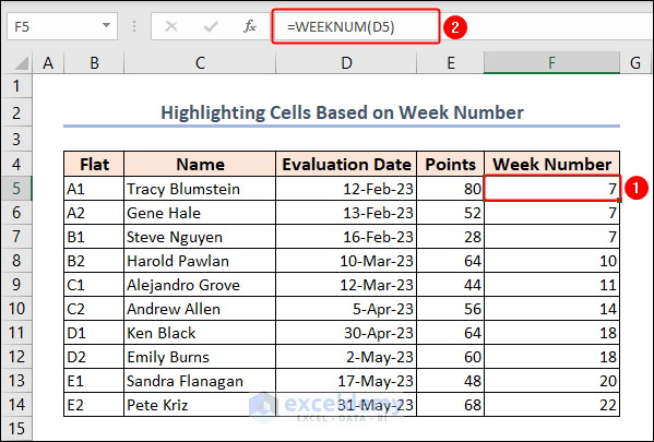 finding week number using WEEKNUM function in Excel