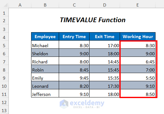 TIMEVALUE function