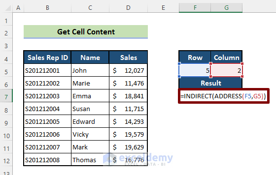 Get Cell Content Using the Excel ADDRESS Function
