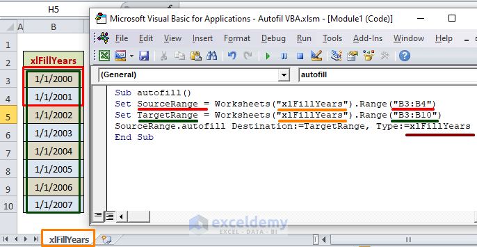 Excel VBA Autofill xlFillYears