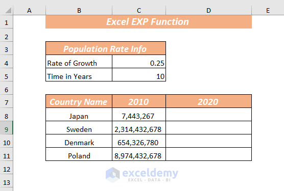 To Calculate Population Growth Using EXP Function 