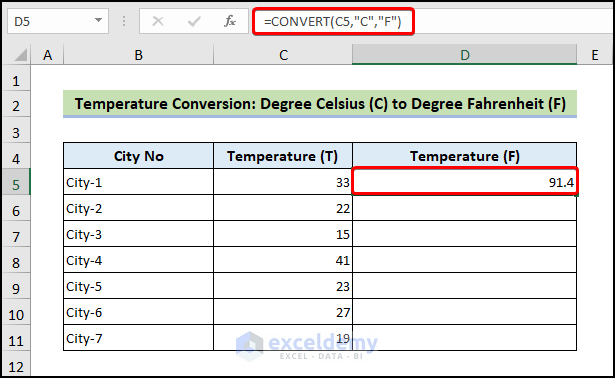 Temperature Conversion: Degree Celsius (C) to Degree Fahrenheit (F)