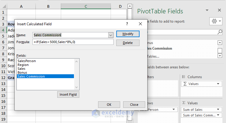 Modify an Existing Calculated Field in Pivot Table
