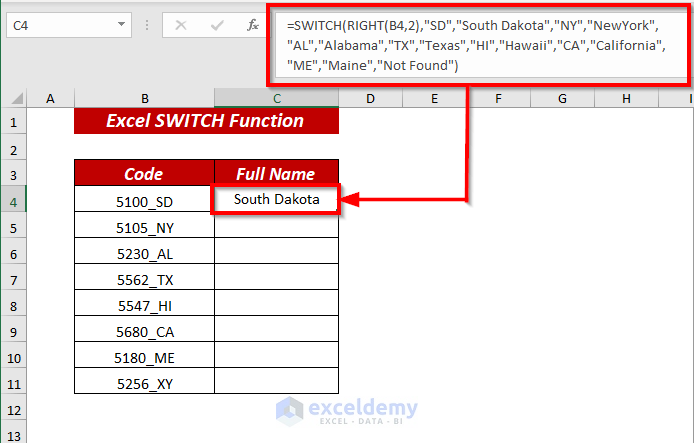 Using SWITCH & RIGHT Function