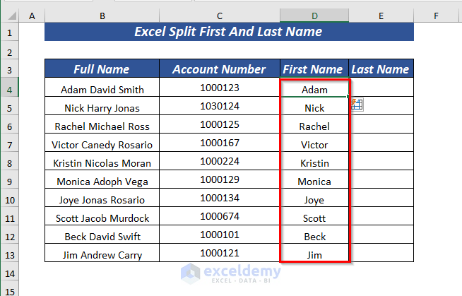 Using Flash Fill to Split First And Last Name When There Are Middle Name