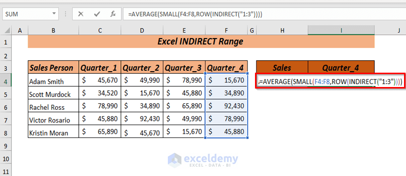 Using Excel INDIRECT Range to Find Out The AVERAGE & SMALL Values