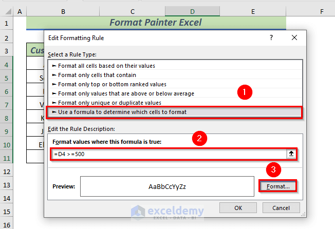 Using Excel Format Painter to Copy Conditional Formatting