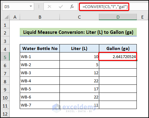 Liquid Measure Conversion: Liter (L) to Gallon (ga)