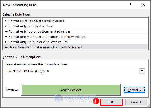 preview of conditional formatting in Excel
