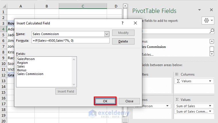 Modify an Existing Calculated Field in Pivot Table