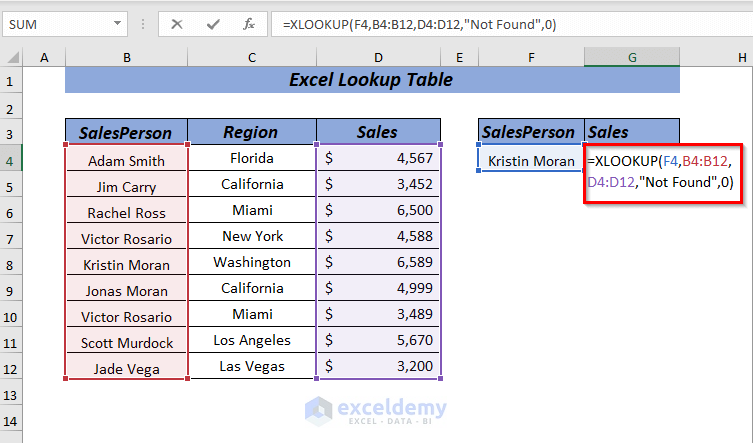 Using Excel XLOOKUP to Lookup Table