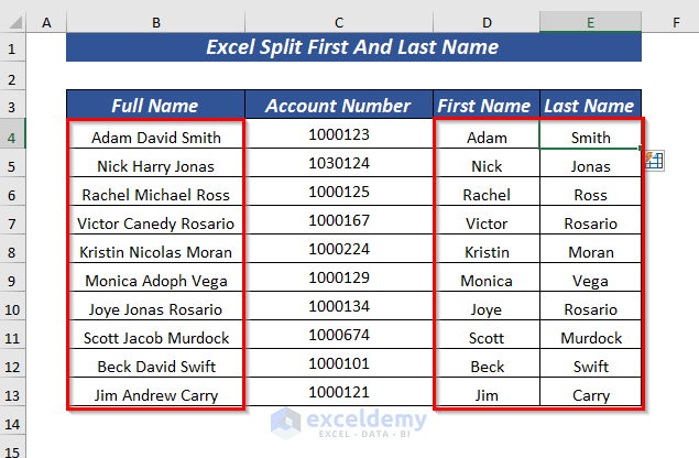 Using Flash Fill to Split First And Last Name When There Are Middle Name