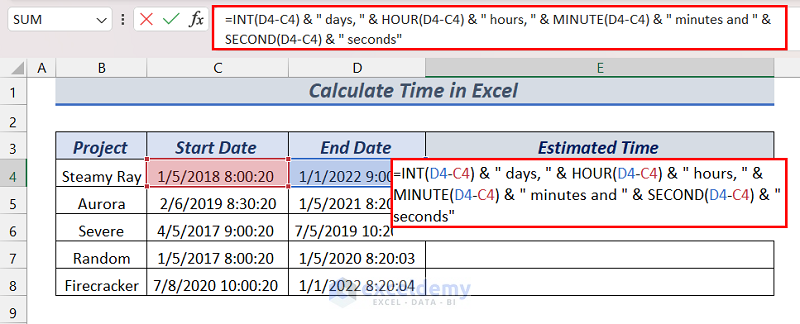 Formula to Calculate & Show Time Difference in Excel