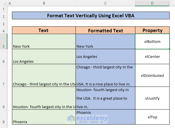 VBA Text Format Vertical Alignment