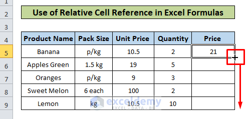 relative cell references in excel formula