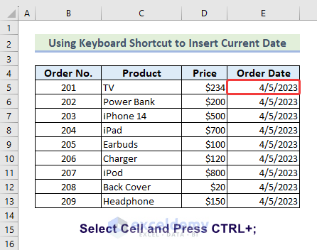 2-Inserting current date using shortcut keys