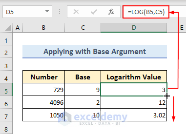 Using the LOG function with base argument
