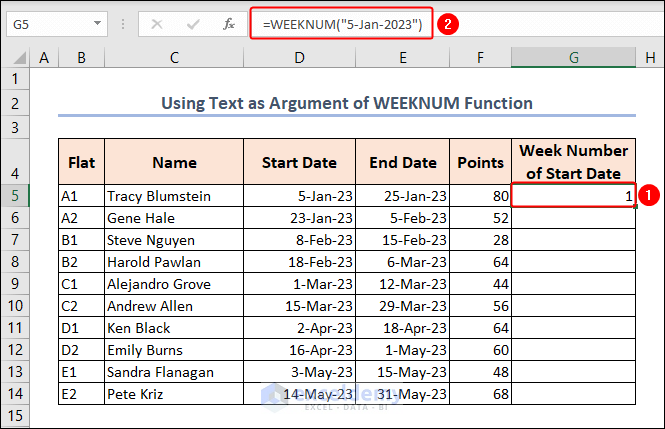 determining week number of a certain date using WEEKNUM function in Excel
