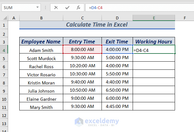 Calculate Time Difference in Excel Using Operator