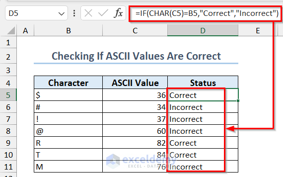Checking If ASCII Values Are Correct for List of Characters