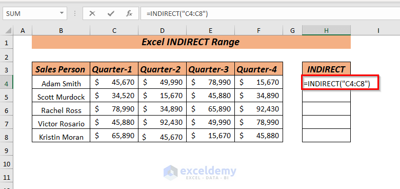 Using Excel INDIRECT Function Range to Get Value Through Cell Reference