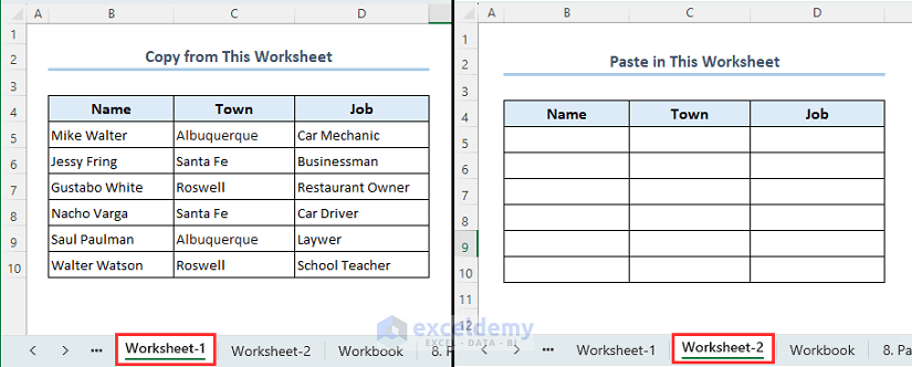 Two different worksheets