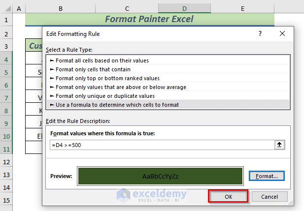 Using Excel Format Painter to Copy Conditional Formatting