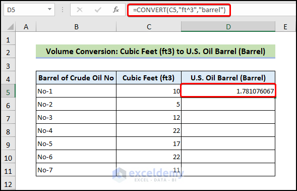 Volume Conversion: Cubic Feet (ft3) to U.S. Oil Barrel (Barrel)