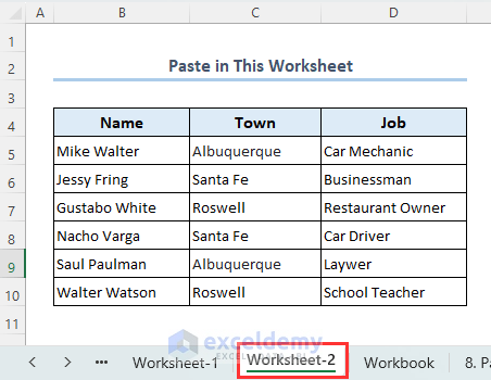 Values are copied from worksheet-1 and pasted in worksheet-2