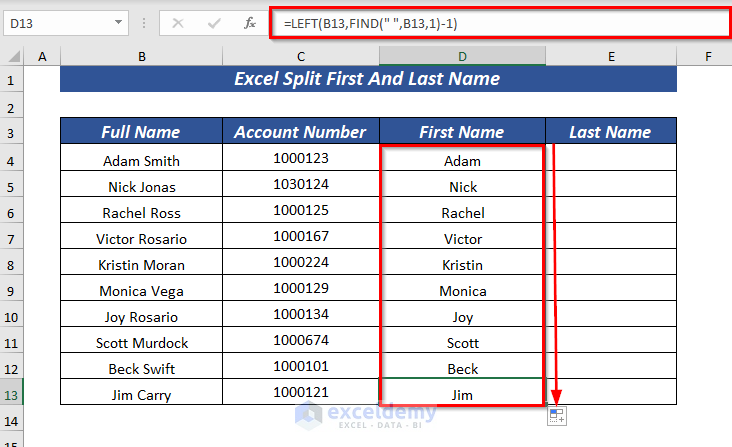 Using LEFT & FIND Function to Split First Name in Excel