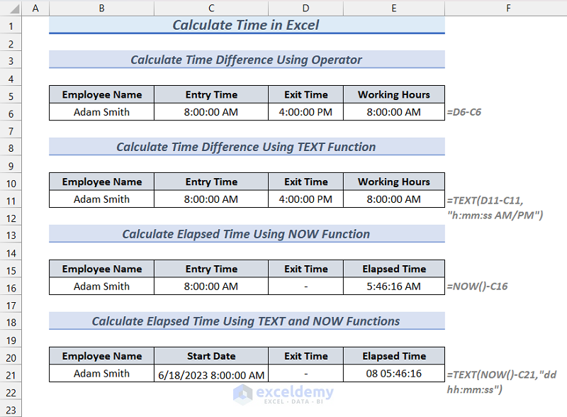 Overview to calculate time in Excel