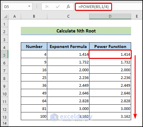Calculate Nth Root in Excel