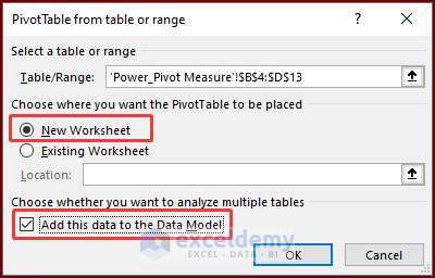 23-Selecting sheet option and marking Add this data to the Data Model option