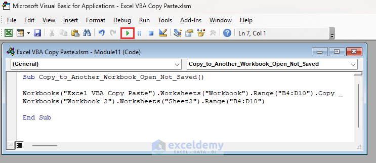 VBA code applied to copy and paste from one workbook to another when files are not saved