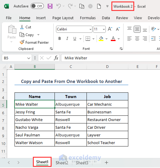 Values are copied to Workbook 2