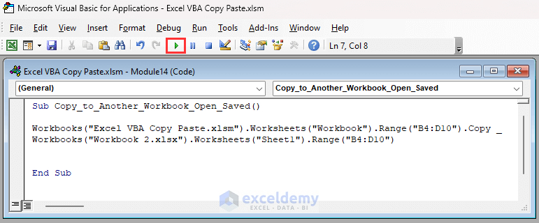 VBA code to copy and paste from one workbook to another when workbooks are open and saved