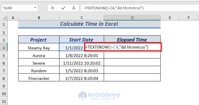 Calculating Elapsed Time Using Excel TEXT & NOW Function