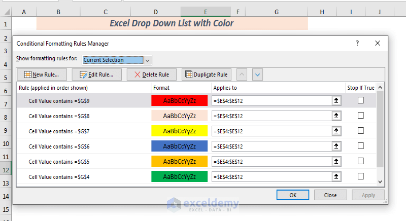 Manually Create Excel Drop Down List with Color
