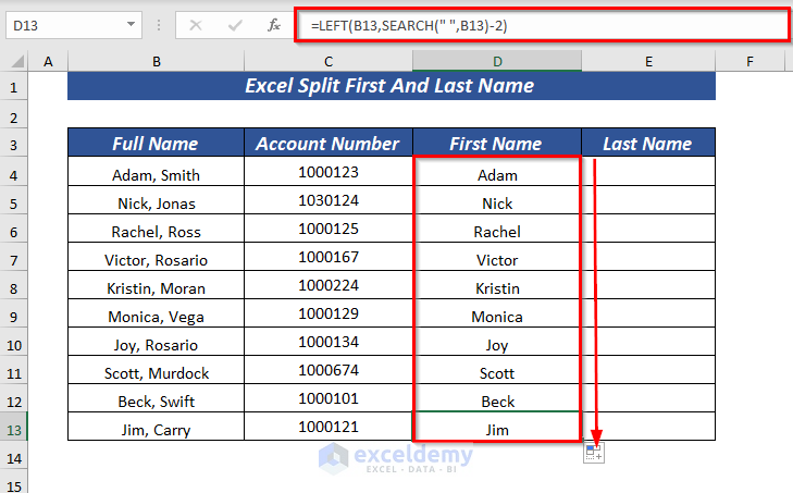 Using LEFT & SEARCH Function to Split First Name in Excel