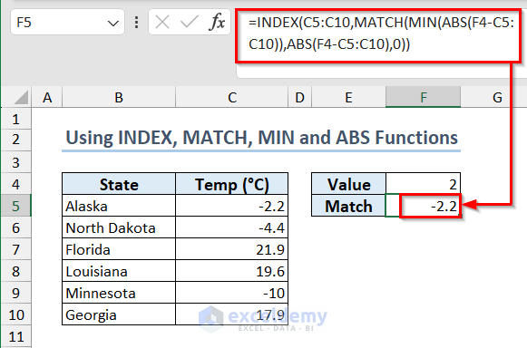 Identifying Closest Value from a List of Values in Excel