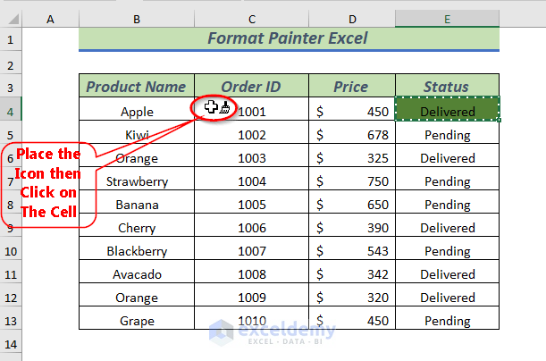 Using Format Painter to Copy Cell Formatting