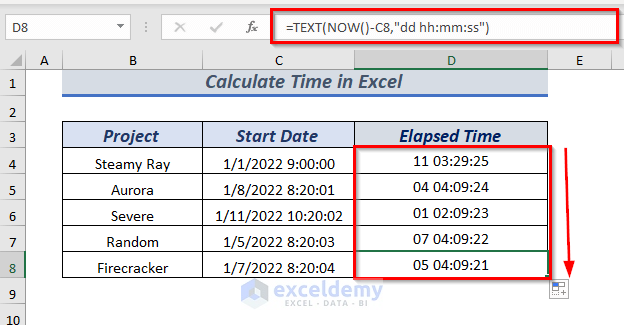 Calculating Elapsed Time Using Excel TEXT & NOW Function