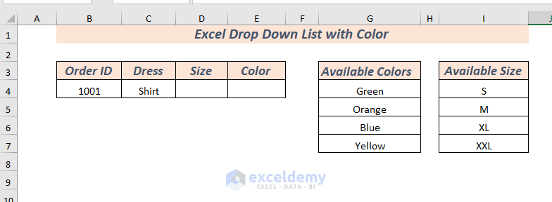 Using Table in Excel Drop Down List with Color