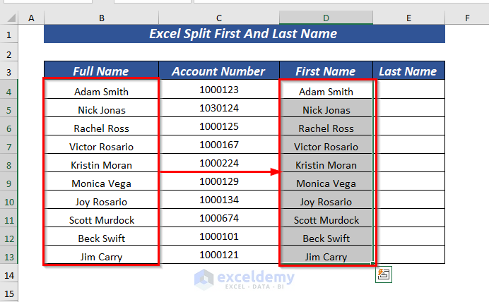 Find The First Name in Excel