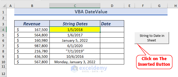 Using Excel VBA DateValue Function to Place Converted Date in A Cell