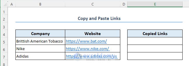 Dataset to copy and paste links