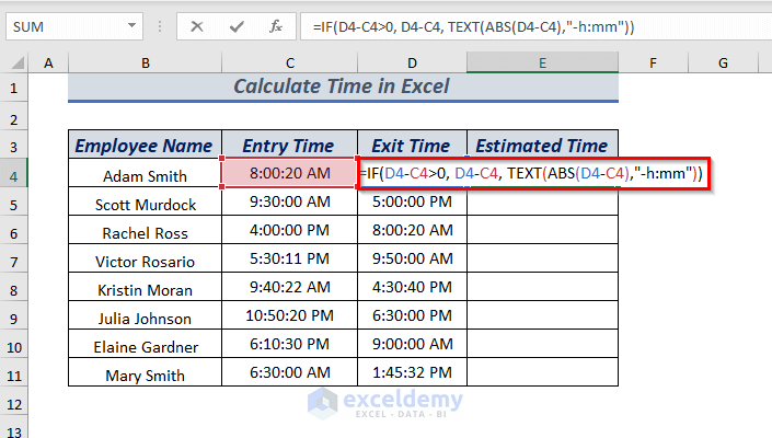 Using IF, TEXT & ABS Function to Calculate Negative Time