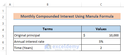 Formula for monthly compound interest in excel